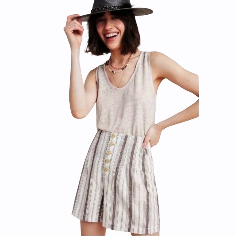 Anthropologie Beachgoer Linen Striped Shorts Size 12